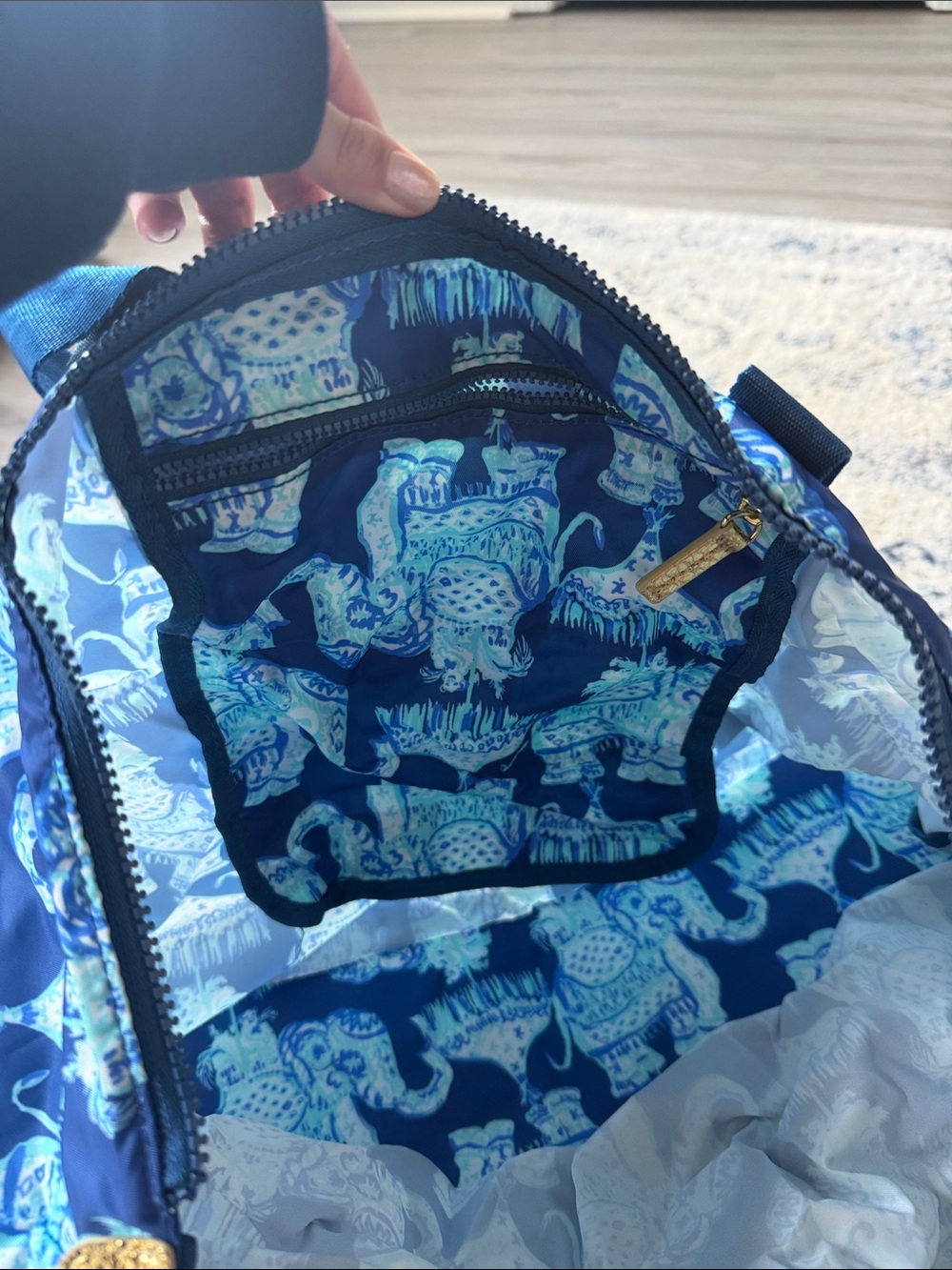 Lilly Pulitzer Blue Elephant Print Folding Tote Bag - Picture 4 of 4